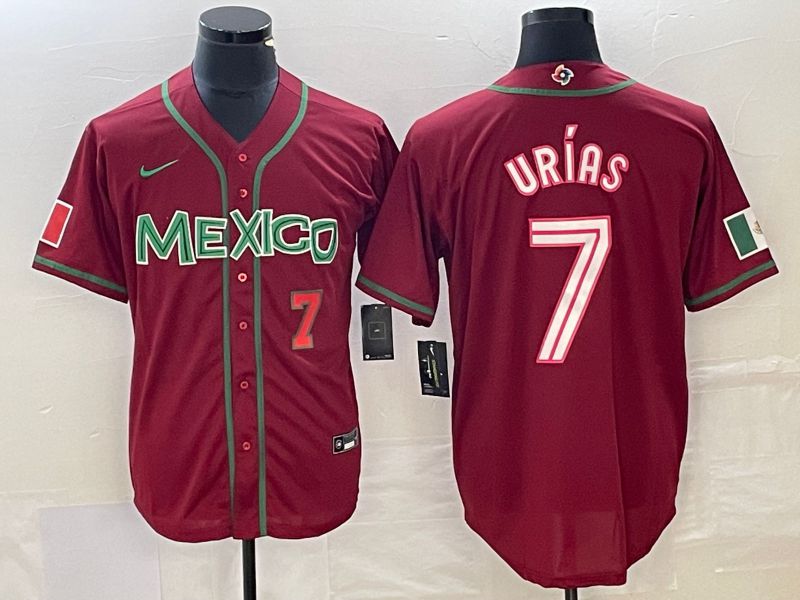 Men 2023 World Cub Mexico #7 Urias Red Nike MLB Jersey2